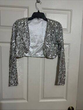 Silver Sequin Cropped Bolero Jacket